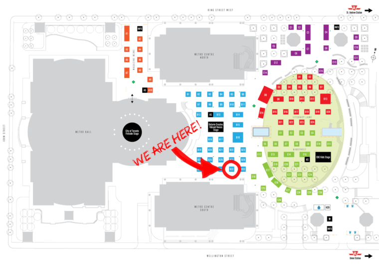 A map of Word on the Street, with the location of our booth circled.